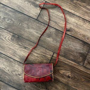 Folk Art Wildlife Etched Leather Clutch Shoulder Bag